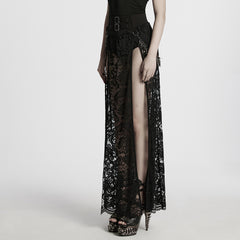 WQ-863BQF Gothic Skirt Lace Overlay Buckle Waist High Slit Design