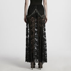 WQ-863BQF Gothic Skirt Lace Overlay Buckle Waist High Slit Design
