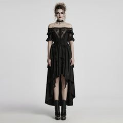 WQ-865LQF Gothic Dress Off Shoulder Lace Asymmetric Hem Steampunk Style