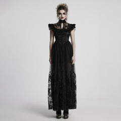 WQ-869LQF Gothic Dress Black Lace Corset High Collar Victorian Style Elegance