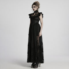 WQ-869LQF Gothic Dress Black Lace Corset High Collar Victorian Style Elegance