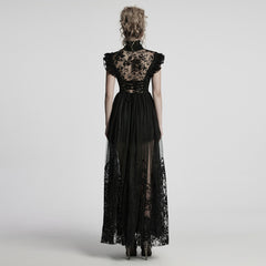 WQ-869LQF Gothic Dress Black Lace Corset High Collar Victorian Style Elegance