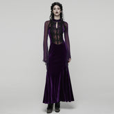 WQ-874LQF Velvet Gothic Dress with Sheer Sleeves and Lace Detailing