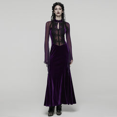 WQ-874LQF Velvet Gothic Dress with Sheer Sleeves and Lace Detailing