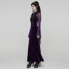 WQ-874LQF Velvet Gothic Dress with Sheer Sleeves and Lace Detailing