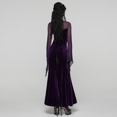 WQ-874LQF Velvet Gothic Dress with Sheer Sleeves and Lace Detailing
