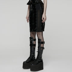 WQ-875BQF Gothic Skirt Patent Leather High-Waist Lace Detail Edgy Style