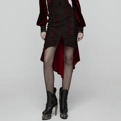WQ-876BQF Gothic Skirt Lace-Up Velvet Rose Embroidery High-Low Hem