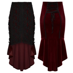 WQ-876BQF Gothic Skirt Lace-Up Velvet Rose Embroidery High-Low Hem