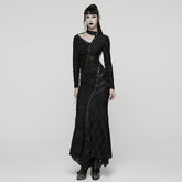 WQ-885LQF Elegant Gothic Dress Asymmetrical Sheer Panels Long Sleeve Maxi