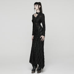 WQ-885LQF Elegant Gothic Dress Asymmetrical Sheer Panels Long Sleeve Maxi