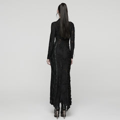 WQ-885LQF Elegant Gothic Dress Asymmetrical Sheer Panels Long Sleeve Maxi
