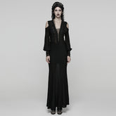 WQ-887LQF Long Black Gothic Dress Cold Shoulder Lace-Up Detail