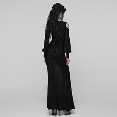 WQ-887LQF Long Black Gothic Dress Cold Shoulder Lace-Up Detail