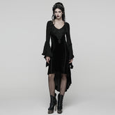 WQ-889LQF Velvet Gothic Dress Lace Bell Sleeves Asymmetrical Hem Design