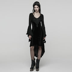 WQ-889LQF Velvet Gothic Dress Lace Bell Sleeves Asymmetrical Hem Design
