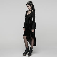 WQ-889LQF Velvet Gothic Dress Lace Bell Sleeves Asymmetrical Hem Design