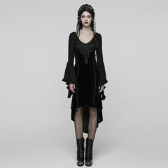 WQ-889LQF Velvet Gothic Dress Lace Bell Sleeves Asymmetrical Hem Design