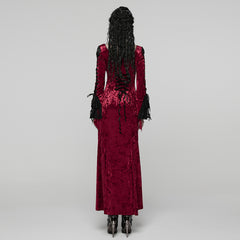 WQ-894LQF Elegant Gothic Dress Red Velvet Lace Detail Maxi Gown