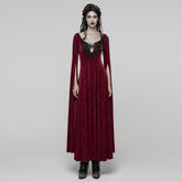 WQ-896LQF Gothic Dress Long Burgundy Velvet Lace Detail Maxi Gown