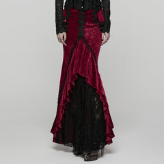 WQ-897BQF Gothic Skirt Victorian Lace Ruffled High-Low Velvet Design
