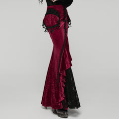 WQ-897BQF Gothic Skirt Victorian Lace Ruffled High-Low Velvet Design