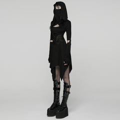 WQ-902LQF Edgy Black Gothic Dress with Hood and Mesh Details