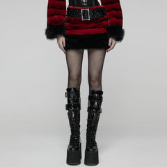 WQ-907BQF Gothic Velvet Faux Fur Belted Punk Skirt