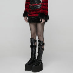 WQ-907BQF Gothic Velvet Faux Fur Belted Punk Skirt