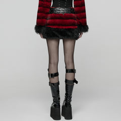 WQ-907BQF Gothic Velvet Faux Fur Belted Punk Skirt