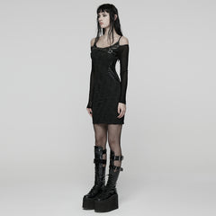 WQ-912LQF Edgy Cold-Shoulder Black Mesh Mini Punk Dress