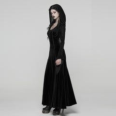 WQ-913LQF Elegant Velvet Hooded Gothic Dress Floor-Length Black Gown
