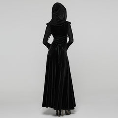 WQ-913LQF Elegant Velvet Hooded Gothic Dress Floor-Length Black Gown