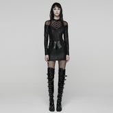WQ-915LQF Gothic Mesh Panel Black Lace Punk Dress