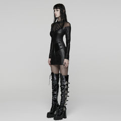 WQ-915LQF Gothic Mesh Panel Black Lace Punk Dress