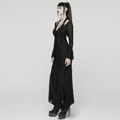 WQ-919LQF Elegant Black Lace Long Sleeve Gothic Dress