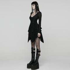 WQ-920LQF Dark Asymmetrical Long Sleeve Punk Dress with Edgy Details