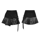WQ-922BQF Edgy Asymmetrical Black Pleated Punk Skirt with Buckle Straps