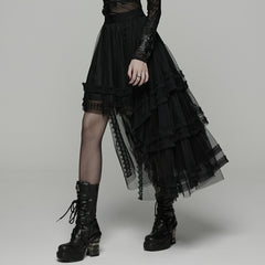 WQ-927BQF Elegant Gothic Skirt Lace Layered High-Low Hem Design