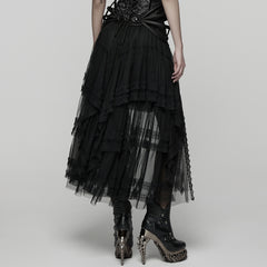 WQ-927BQF Elegant Gothic Skirt Lace Layered High-Low Hem Design