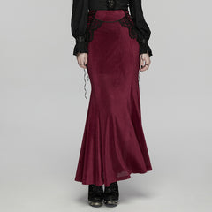 WQ-929BQF Elegant Velvet Gothic Skirt with Lace Overlay Detail