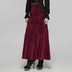 WQ-929BQF Elegant Velvet Gothic Skirt with Lace Overlay Detail
