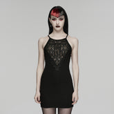 WQ-931LQF Gothic Dress Lace Overlay Halterneck Bodycon Mini Dress Black