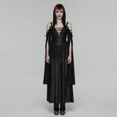 WQ-932LQF Gothic Dress Black Lace-Up Cold Shoulder Long Cape Gown