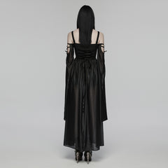 WQ-932LQF Gothic Dress Black Lace-Up Cold Shoulder Long Cape Gown
