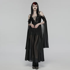 WQ-932LQF Gothic Dress Black Lace-Up Cold Shoulder Long Cape Gown