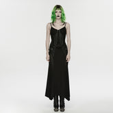 WQ-933LQF Gothic Dress Lace-Up Corset Spaghetti Straps Long Black Mesh Skirt