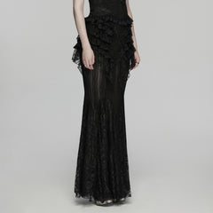 WQ-938BQF Gothic Dress Sheer Lace Long Sleeve Victorian Ruffle Skirt
