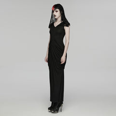 WQ-940LQF Gothic Dress Black Lace Hooded Long Evening Gown