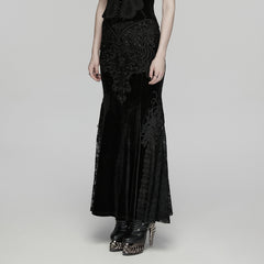 WQ-942BQF Gothic Skirt Elegant Embroidered Lace Long Velvet Panel Design